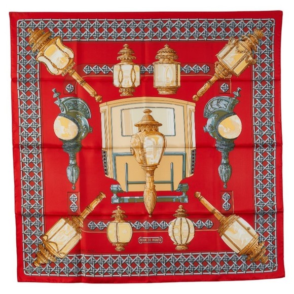 Hermes Hermès Carré 90 FEUX DE ROUTE Carriage Lantern Scarf, Red Multicolor S... - Picture 1 of 7